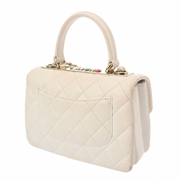 Authentic CHANEL Trendy CC Small White Lambskin Flap Bag Matelasse Chain Purse - Picture 5 of 11